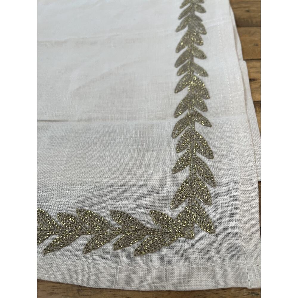 Allen + Roth Embroidered Linen Napkins Set of 6 Beige with Gold Leaves - Picture 3 of 13